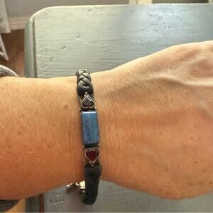 Leo Feeney Don Lucas Braided Leather Sterling Silver Blue Aventurine Bracelet
